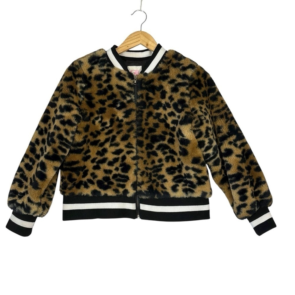 GB Girl's Leopard Print Faux Fur Bomber Jacket Size XL Girl's